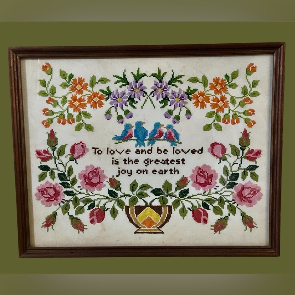 Floral Cross-Stitch Wall Art with Birds